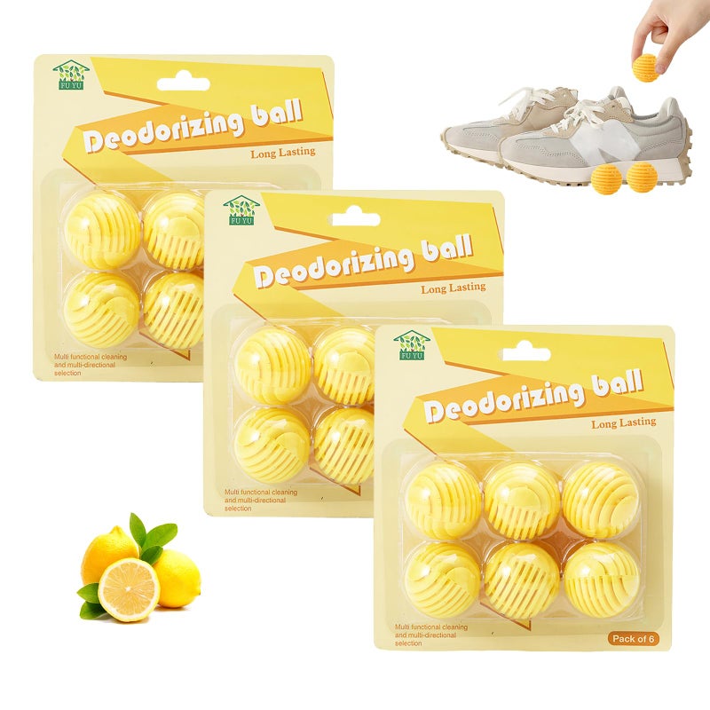 18 Pcs Shoe Deodorizer Balls,Shoe Odour Eliminator,Football Boot Deodoriser, Eliminate Odors for Sneakers Trainers Lockers Wardrobes Gym Bags Offices and Cars(Lemon Flavour)